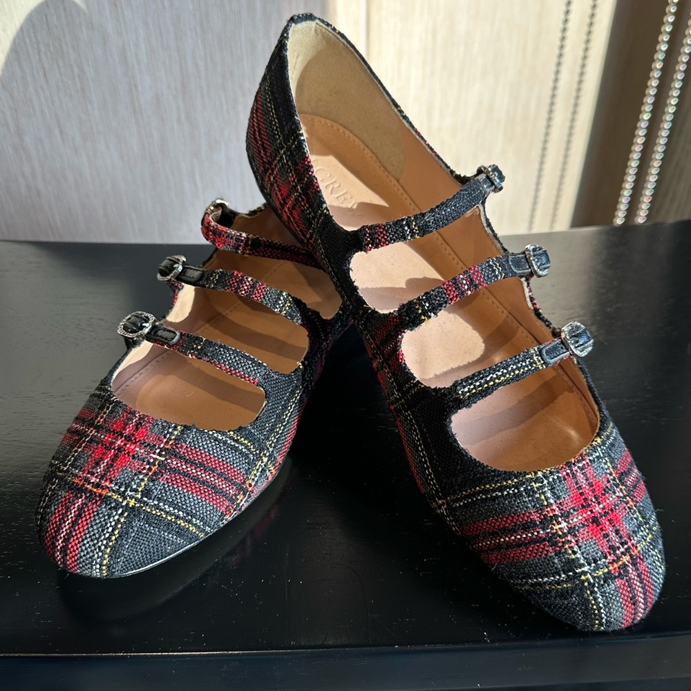 J. Crew Plaid Triple Strap Flats